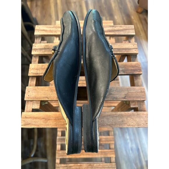SAM EDELMAN LOUNETTE Size 6.5M Black Leather Mules Toe Gold Horsebit Flats Shoes - Picture 6 of 9